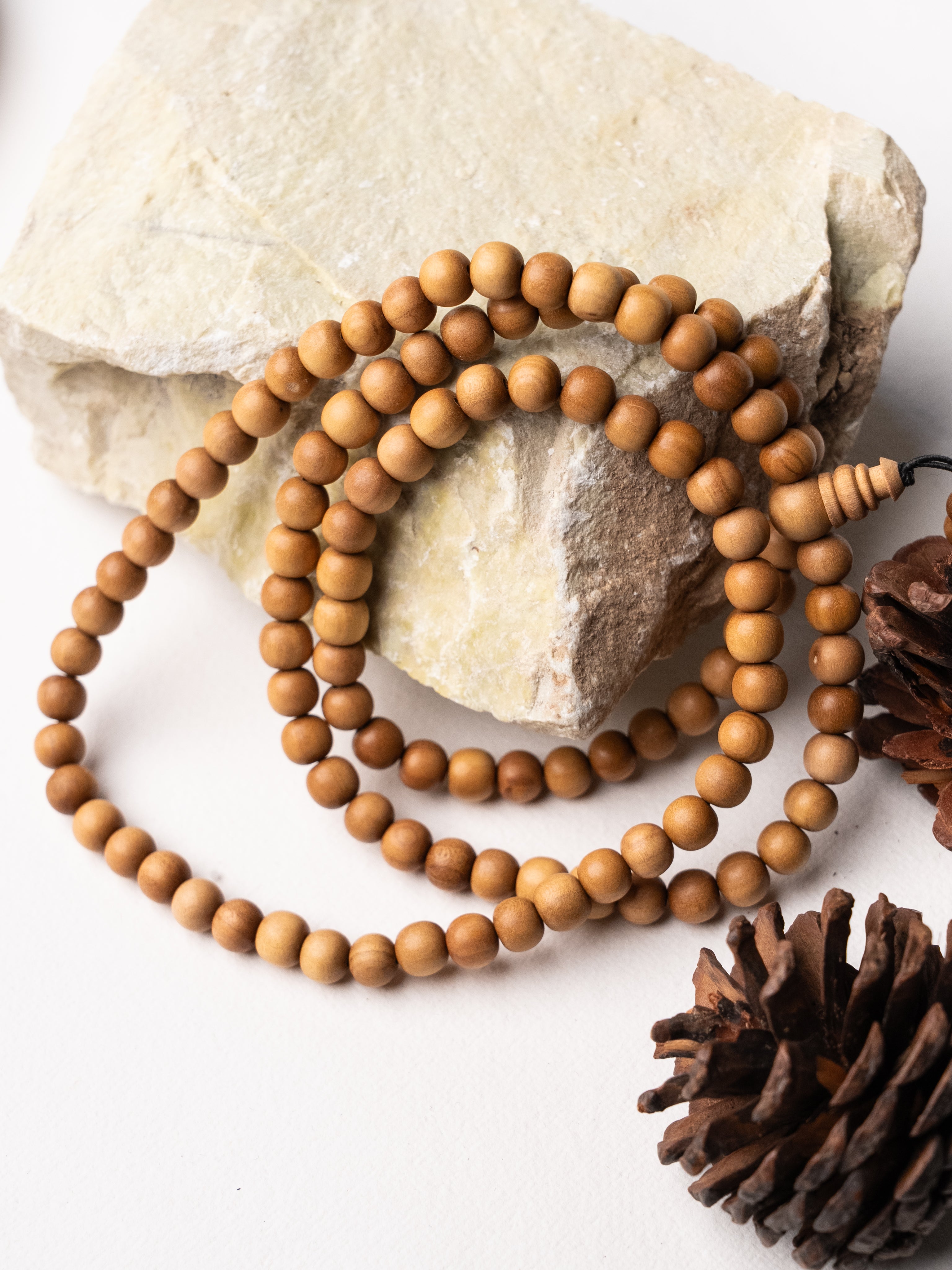 Original Authentic Mysore White Sandalwood (Chandan) Jap Mala (8mm)