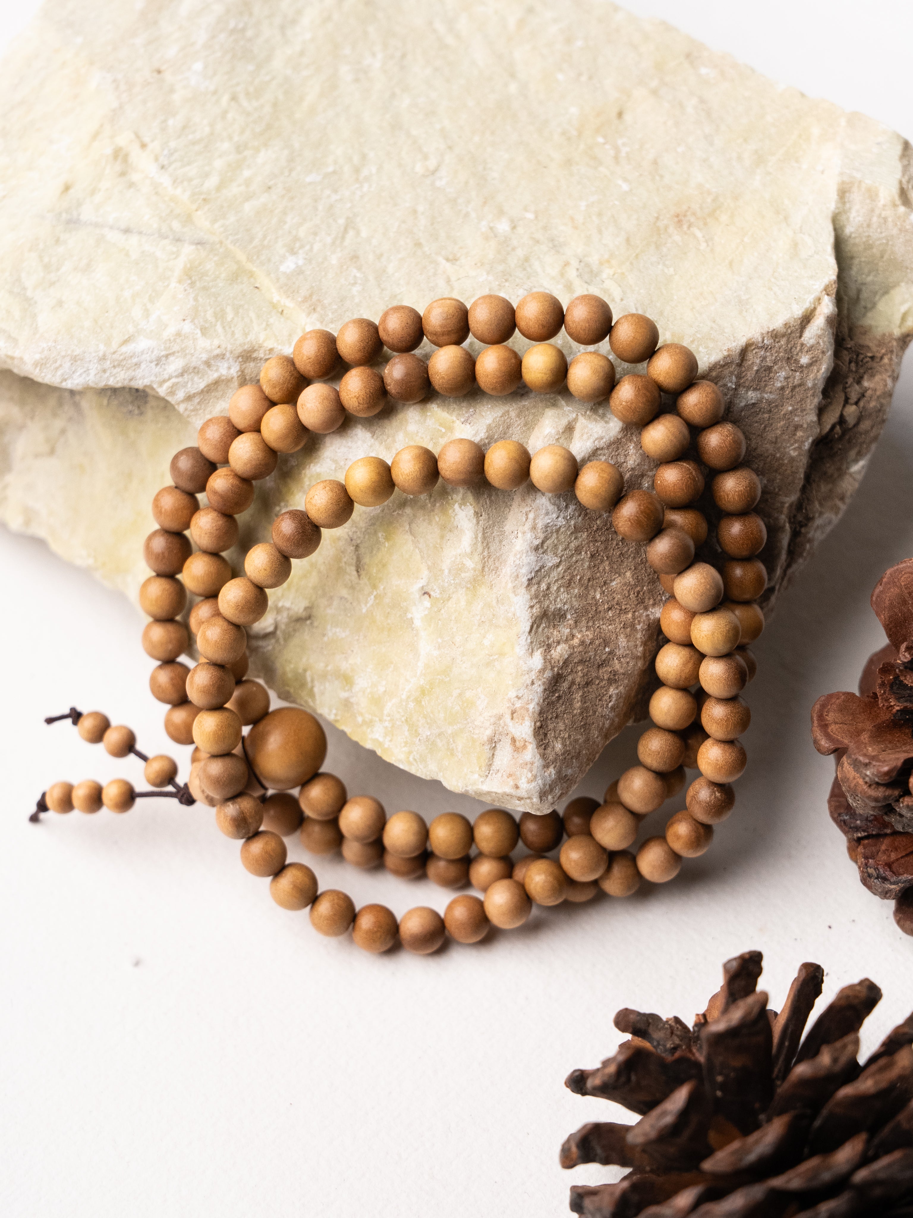 Original Authentic Mysore White Sandalwood (Chandan) Jap Mala (6mm)